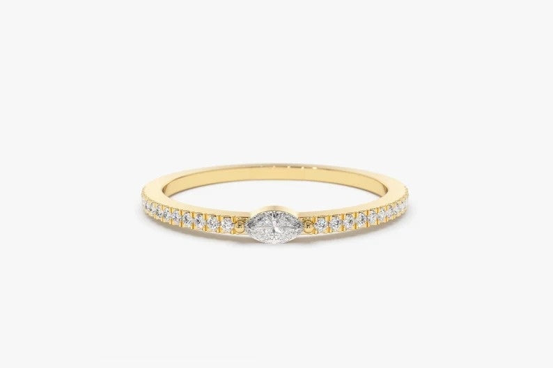 0.21CTW Marquise and Round Pave Lab Grown Diamond Eternity wedding Band  customdiamjewel 10KT Yellow Gold VVS-EF