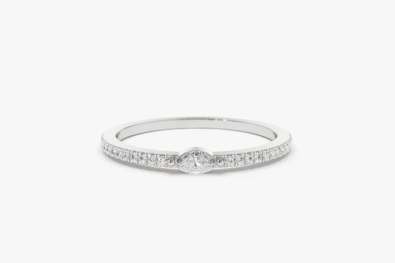 0.21CTW Marquise and Round Pave Lab Grown Diamond Eternity wedding Band  customdiamjewel 10KT White Gold VVS-EF