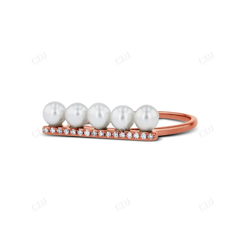0.05CTW Genuine Diamond and Pearl Bar Ring  customdiamjewel 10KT Rose Gold VVS-EF