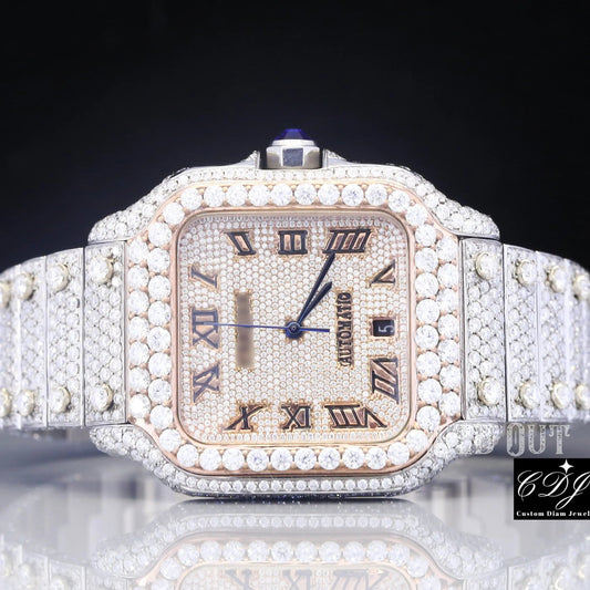 Moissanite Studded Iced Out Custom Cartier Watch customdiamjewel