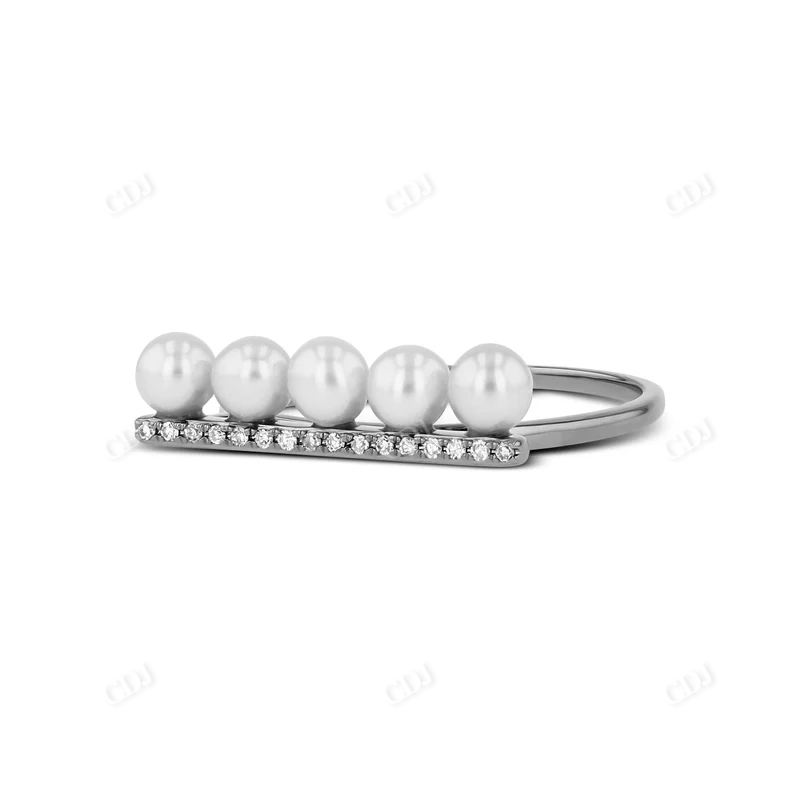 0.05CTW Genuine Diamond and Pearl Bar Ring  customdiamjewel 10KT White Gold VVS-EF