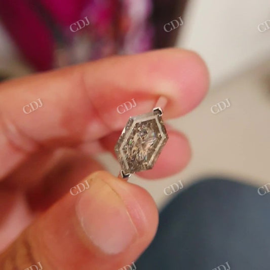 Hexagon Salt And Pepper Moissanite Solitaire Ring  customdiamjewel   