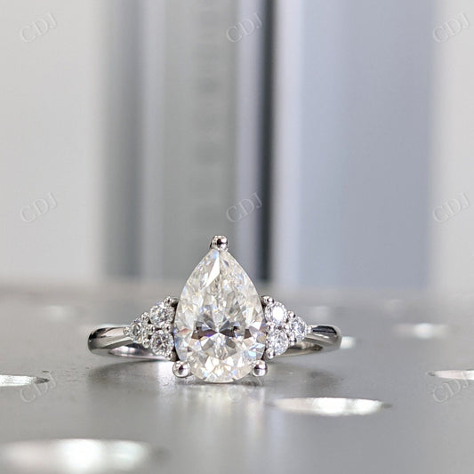 Pear shaped Moissanite Round Cut Vintage Engagement Ring  customdiamjewel 10KT White Gold VVS-EF