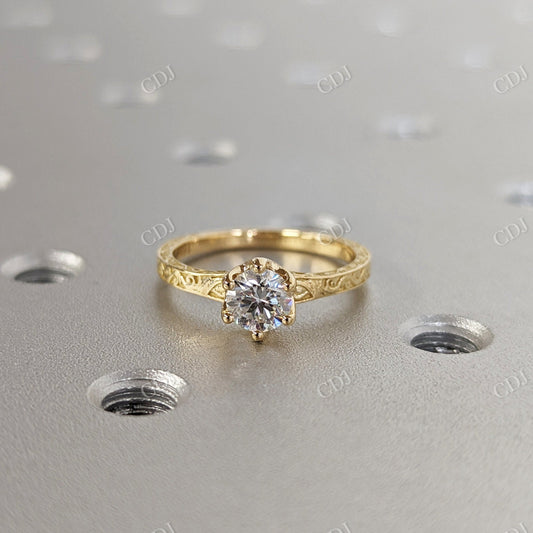 0.50CTW Round Cut Moissanite Vintage Style Ring  customdiamjewel 10KT Yellow Gold VVS-EF