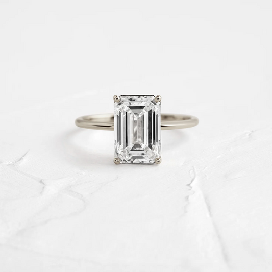 Emerald Cut Moissanite Single Diamond Engagement Ring  customdiamjewel 10KT White Gold VVS-EF