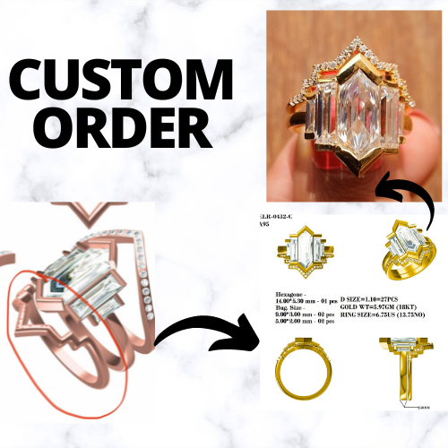 Hexagon Baguette Moissanite Bridal Ring Set  customdiamjewel   