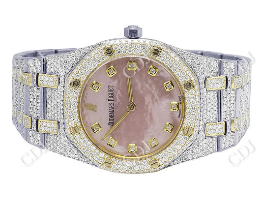 36mm Audemars Piguet Pink Dial VVS Moissanite Watch customdiamjewel