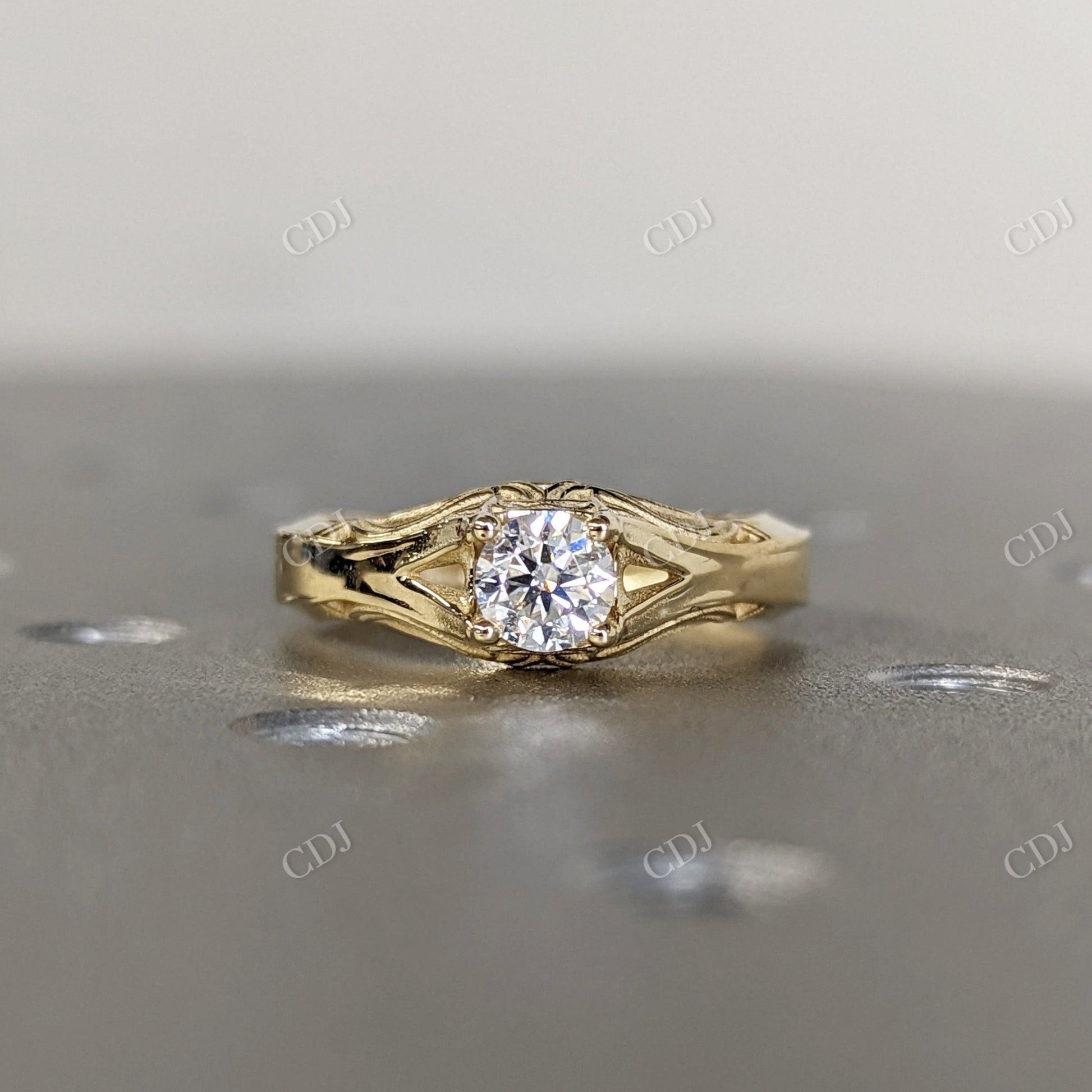 0.50CT Round Moissanite Vintage Filigree Engagement Ring  customdiamjewel 10KT Yellow Gold VVS-EF