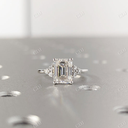 1.65CTW Emerald Cut Moissanite Cluster Engagement Ring  customdiamjewel 10KT White Gold VVS-EF