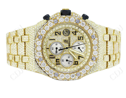 Full Iced Out Yellow Gold Plated AP Lab Diamond Watch customdiamjewel