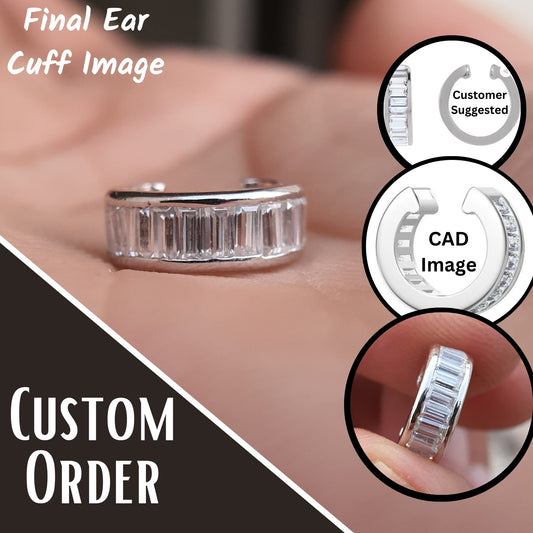 Baguette Cut Moissanite Ear Cuff Earrings  customdiamjewel   