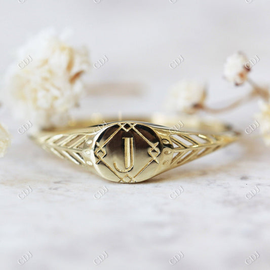 Art Deco Personalized Signet Engagement Ring  customdiamjewel 10KT Yellow Gold VVS-EF