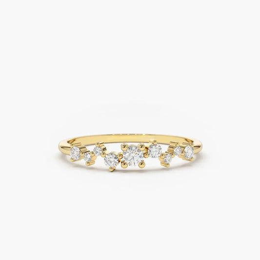 0.23CTW Round Cut Cluster Wedding Band  customdiamjewel 10KT Yellow Gold VVS-EF