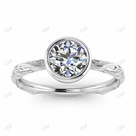 Round Bezel Set Moissanite Vintage Style Ring  customdiamjewel 10KT White Gold VVS-EF