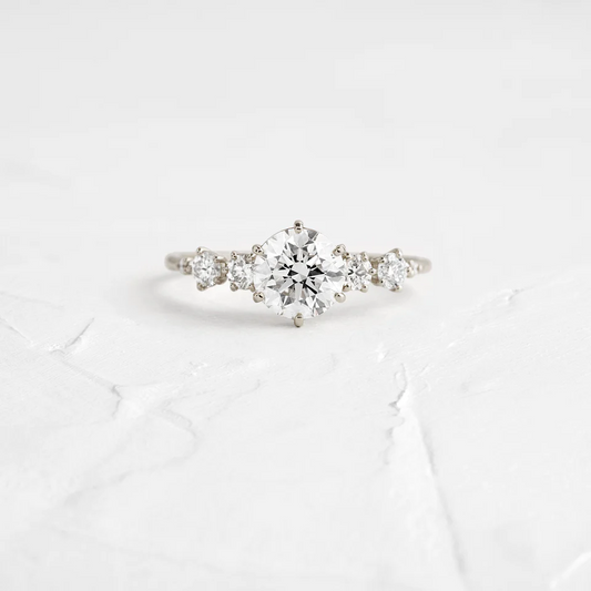 Cluster Round Shape Moissanite Engagement Ring  customdiamjewel 10KT White Gold VVS-EF