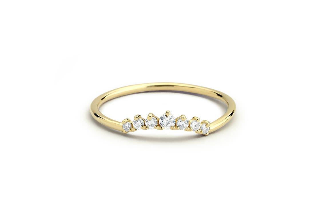 0.15CTW Natural Diamond Curved Shaped Wishbone Band  customdiamjewel 10KT Yellow Gold VVS-EF