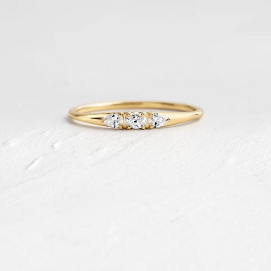 Dainty Three Stone Lab Grown Diamond Wedding Band  customdiamjewel 10KT Yellow Gold VVS-EF