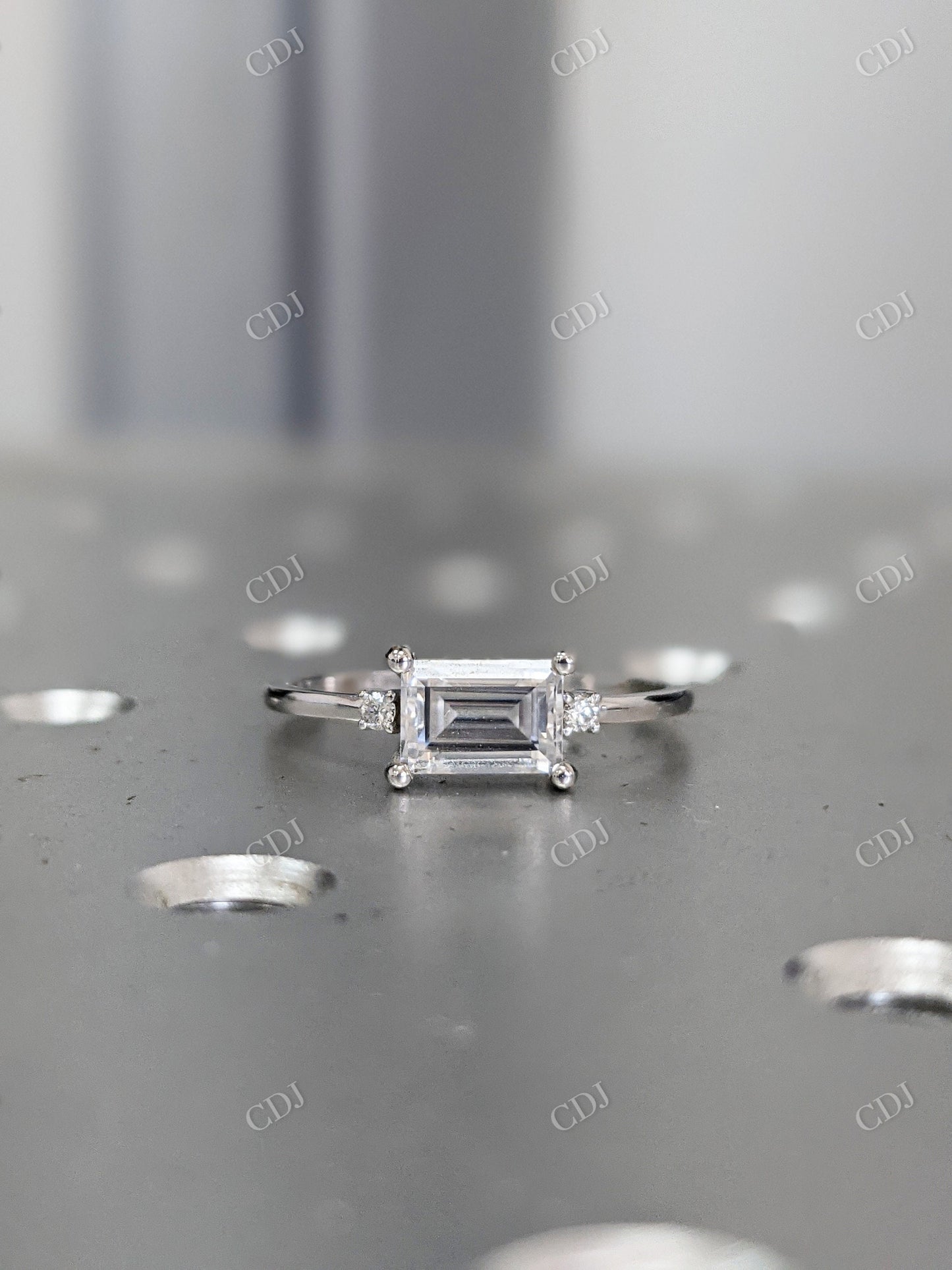 1.50CTW East West Emerald Cut Moissanite Ring