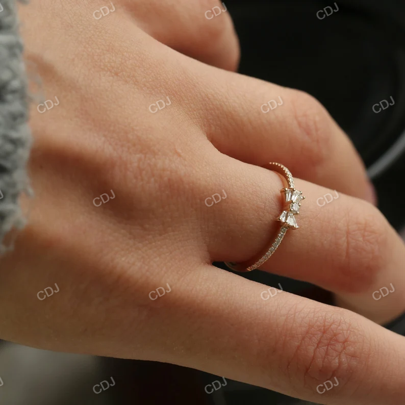 0.25CTW Baguette and Round Cut Lab Grown  Diamonds Bow Wedding Band  customdiamjewel   