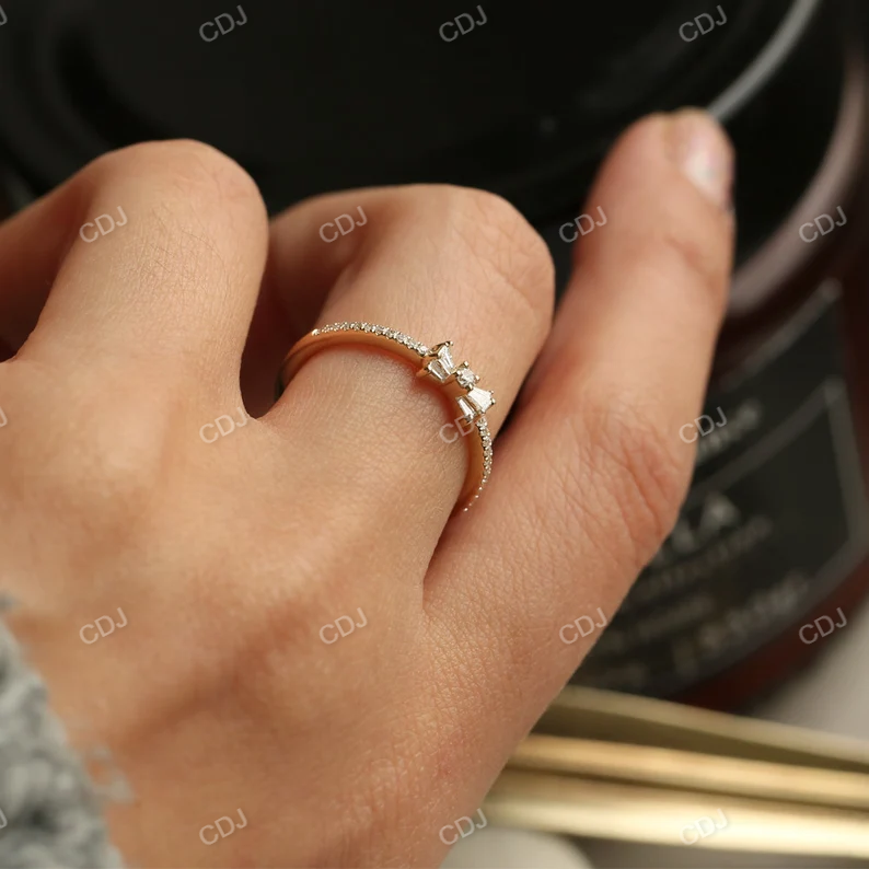 0.25CTW Baguette and Round Cut Lab Grown  Diamonds Bow Wedding Band  customdiamjewel   
