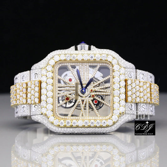Two Tone Custom Cartier Hip Hop Moissanite Watch customdiamjewel