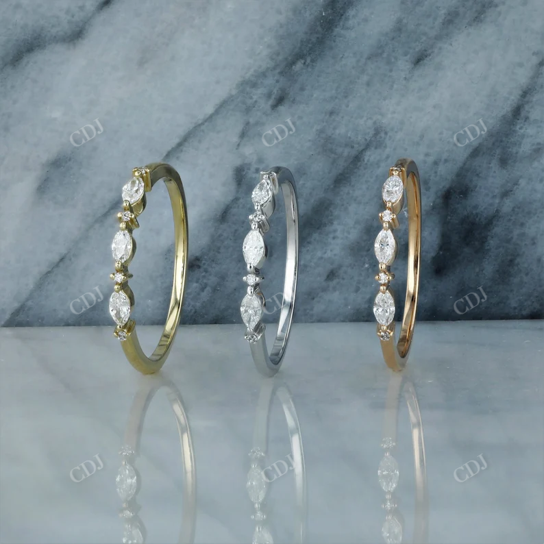 0.16CTW Round And Marquise Cut Lab Grown Diamond Wedding Band  customdiamjewel 10KT White Gold VVS-EF