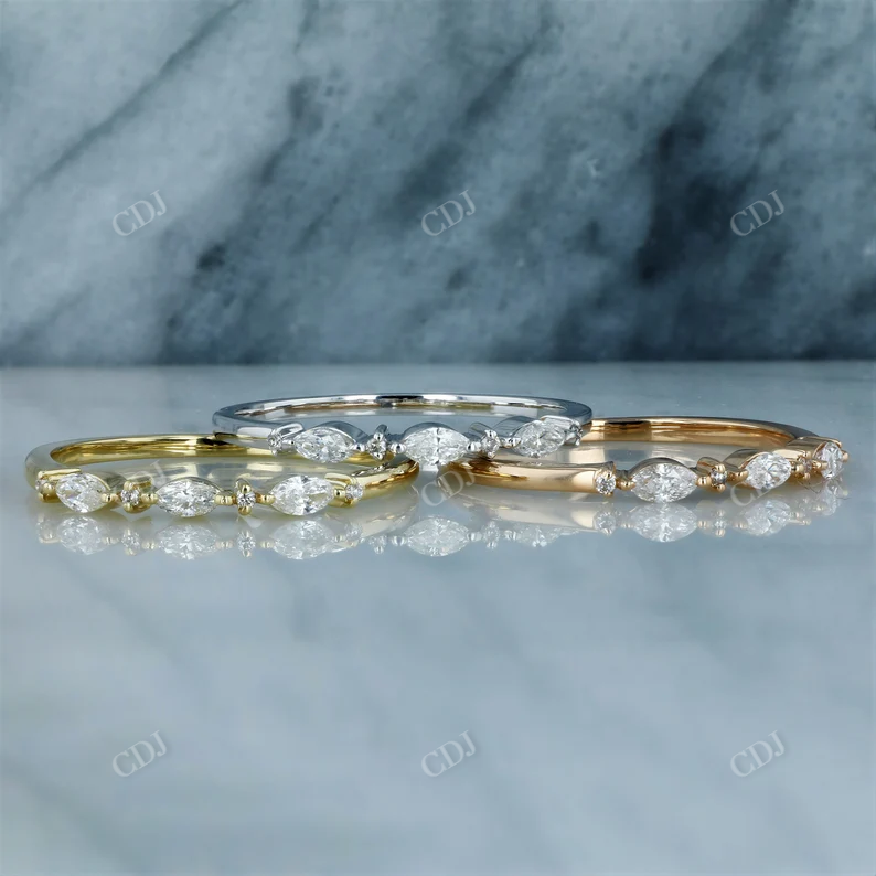 0.16CTW Round And Marquise Cut Lab Grown Diamond Wedding Band  customdiamjewel 10KT Rose Gold VVS-EF