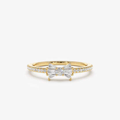 0.25CTW Baguette and Round Cut Lab Grown  Diamonds Bow Wedding Band  customdiamjewel 10KT Yellow Gold VVS-EF