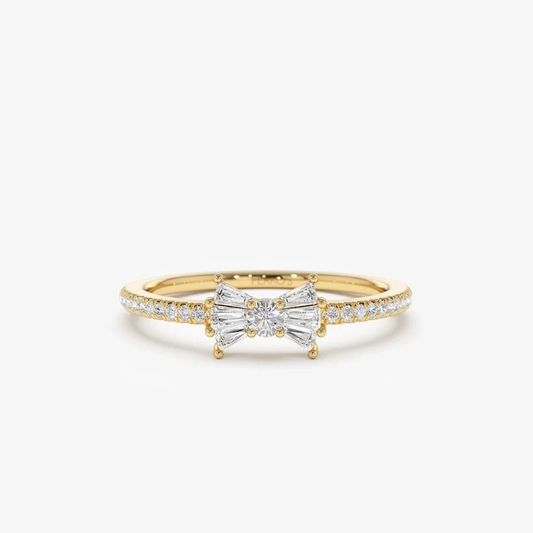 0.25CTW Baguette and Round Cut Lab Grown  Diamonds Bow Wedding Band  customdiamjewel 10KT Yellow Gold VVS-EF