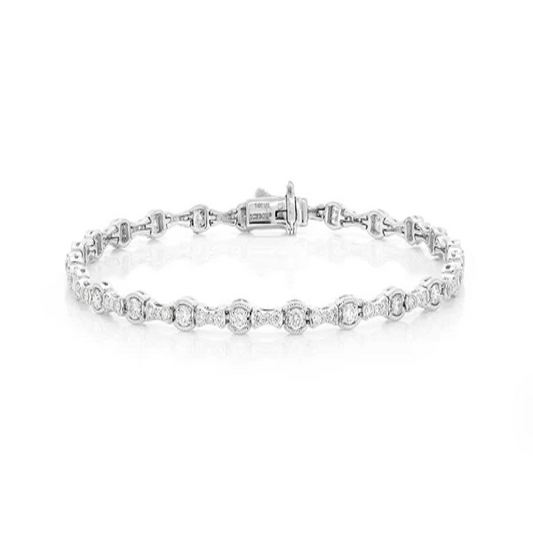 Moissanite Diamond Oval Milgrain Link Bracelet  customdiamjewel   