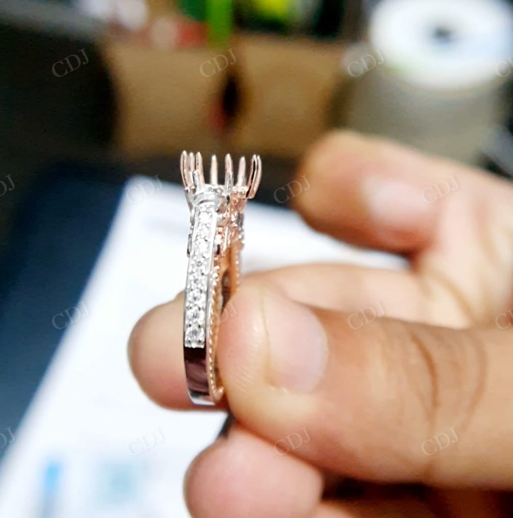 White Gold Semi Mount Ring And Side Diamond Round Cut Colorless Moissanite Ring  customdiamjewel   