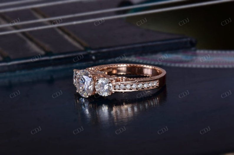 White Gold Semi Mount Ring And Side Diamond Round Cut Colorless Moissanite Ring  customdiamjewel   