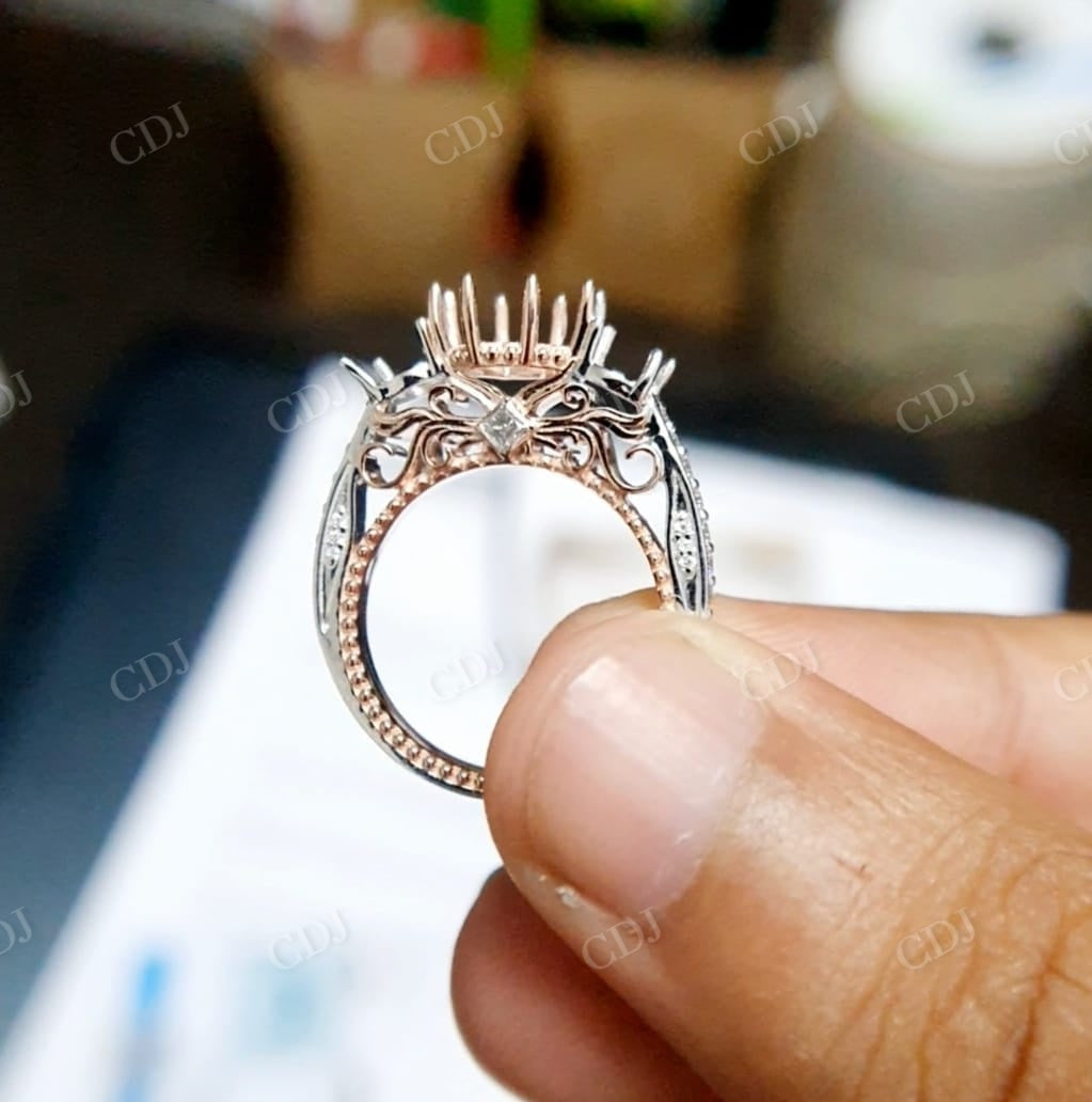 White Gold Semi Mount Ring And Side Diamond Round Cut Colorless Moissanite Ring  customdiamjewel   
