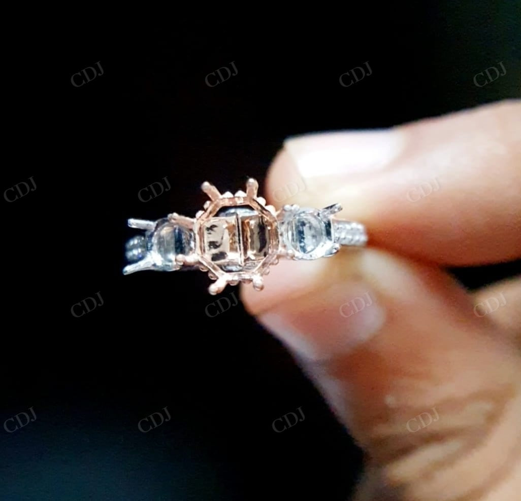 White Gold Semi Mount Ring And Side Diamond Round Cut Colorless Moissanite Ring  customdiamjewel   