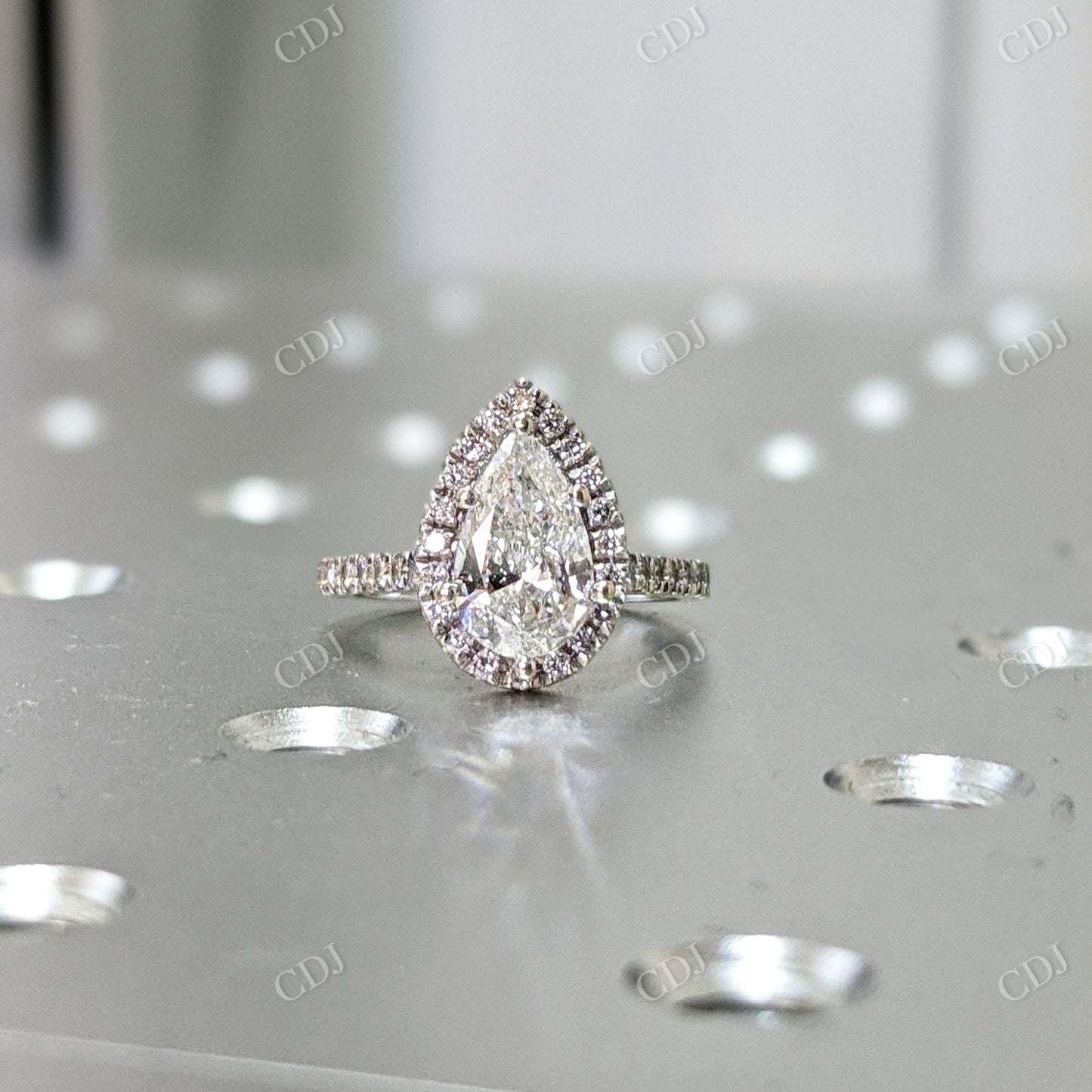 1.30CTW Pear Halo Moissanite Engagement Ring