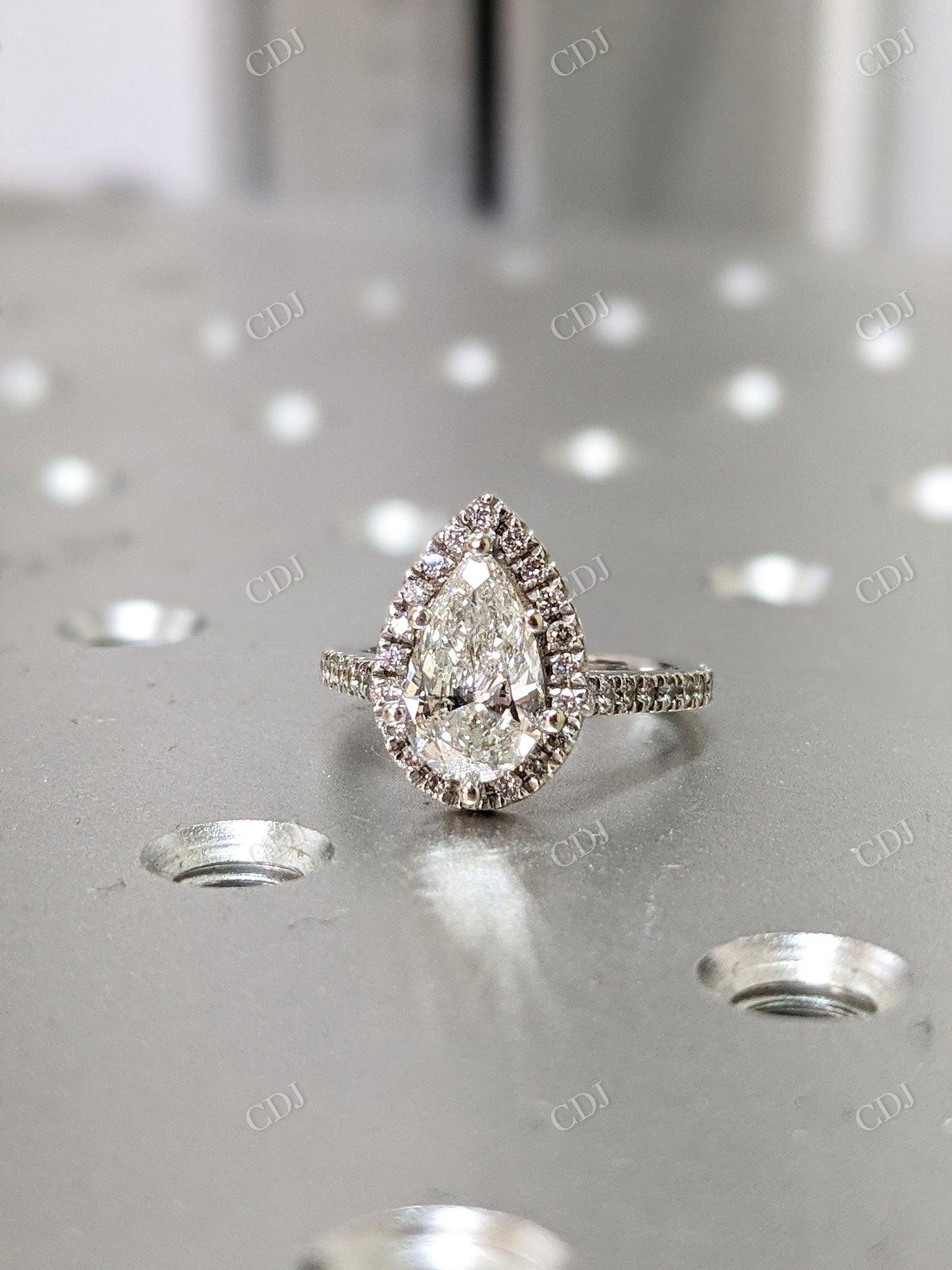 1.30CTW Pear Halo Moissanite Engagement Ring