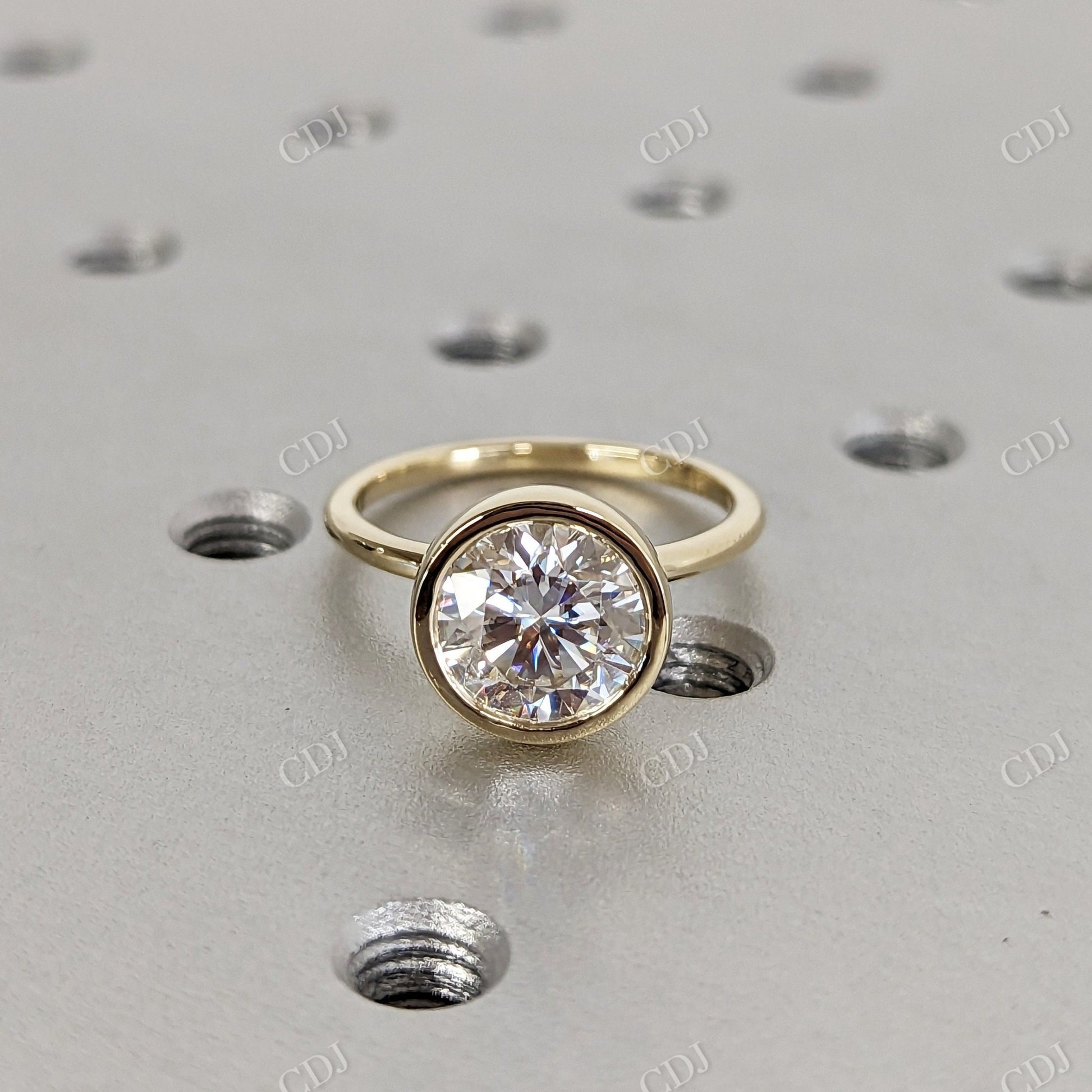3.00CT Round Bezel Moissanite Engagement Ring  customdiamjewel 10KT Yellow Gold VVS-EF