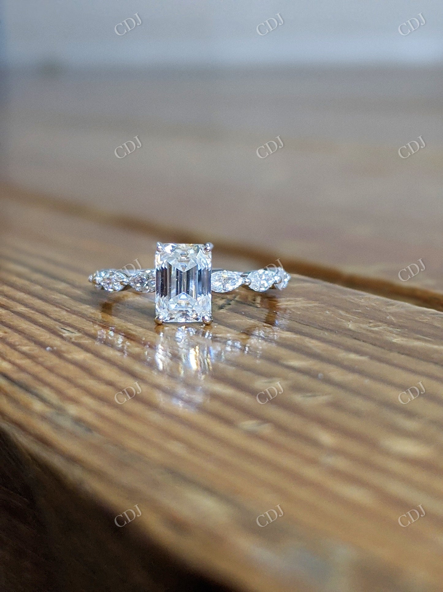 1.80CTW Emerald Cut Moissanite Engagement Ring