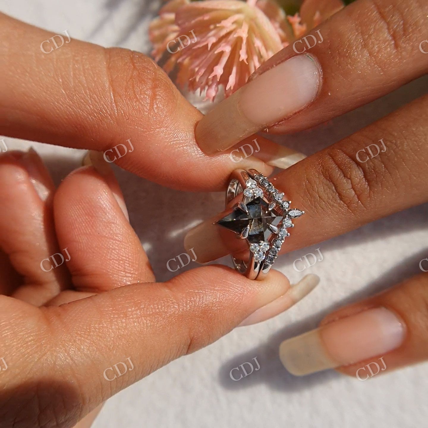 Kite cut Salt and pepper Moissanite and Salt and Pepper Wedding Band customdiamjewel