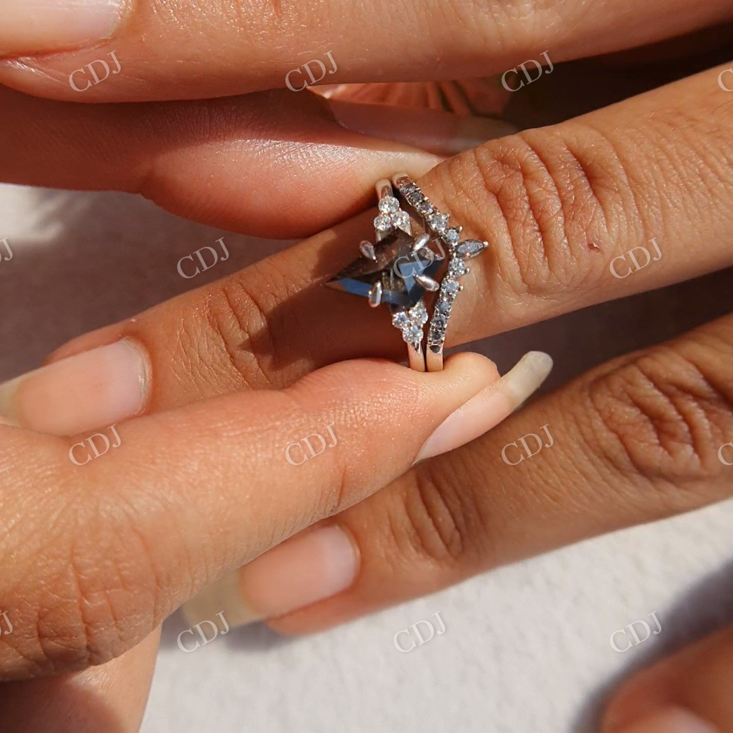 Kite cut Salt and pepper Moissanite and Salt and Pepper Wedding Band customdiamjewel