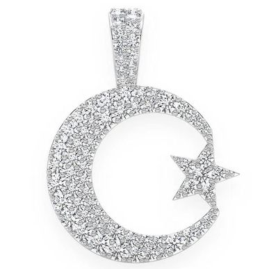 0.85CTW Crescent Moon & Star Diamond Pendant  customdiamjewel   
