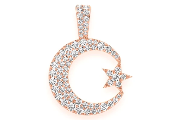 0.85CTW Crescent Moon & Star Diamond Pendant  customdiamjewel   