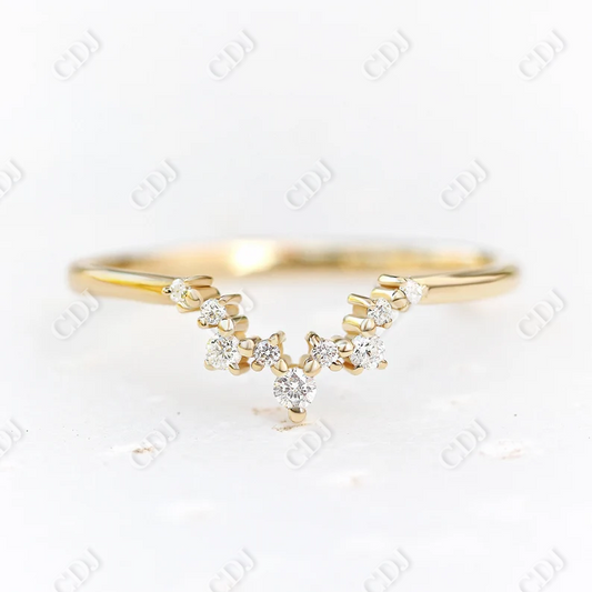 Dainty Round Diamond Unique Curved Wedding Band  customdiamjewel 10KT Yellow Gold VVS-EF