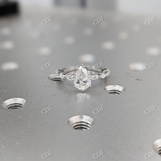 1.5CT Pear Shaped Moissanite Cluster Engagement Ring  customdiamjewel 10KT White Gold VVS-EF