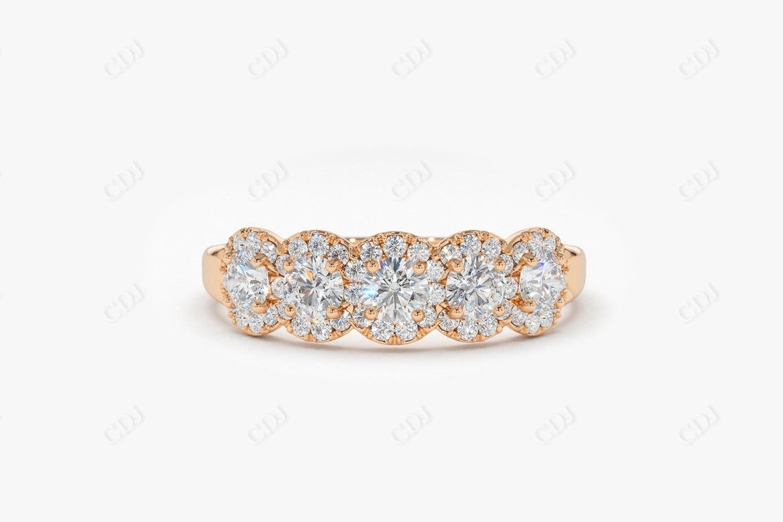 0.52CTW Round Halo Lab Grown Diamond Wedding Band  customdiamjewel 10KT Rose Gold VVS-EF