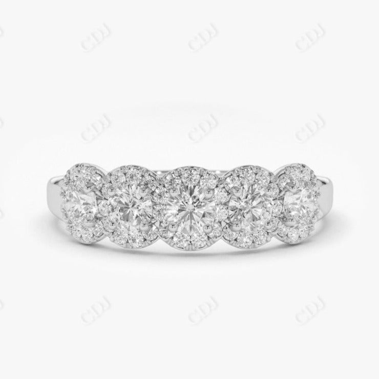 0.52CTW Round Halo Lab Grown Diamond Wedding Band  customdiamjewel 10KT White Gold VVS-EF