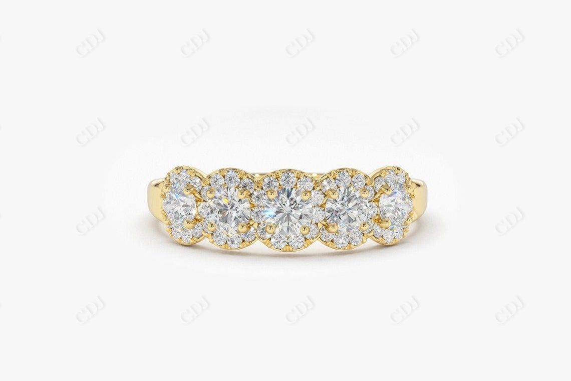 0.52CTW Round Halo Lab Grown Diamond Wedding Band  customdiamjewel 10KT Yellow Gold VVS-EF