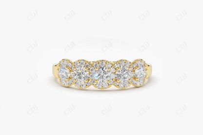 0.52CTW Round Halo Lab Grown Diamond Wedding Band  customdiamjewel 10KT Yellow Gold VVS-EF
