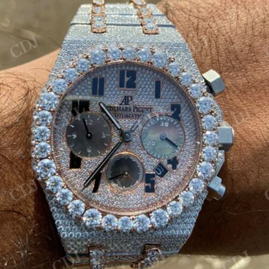 Swiss Movement AP Chrono Moissanite Studded Watch customdiamjewel