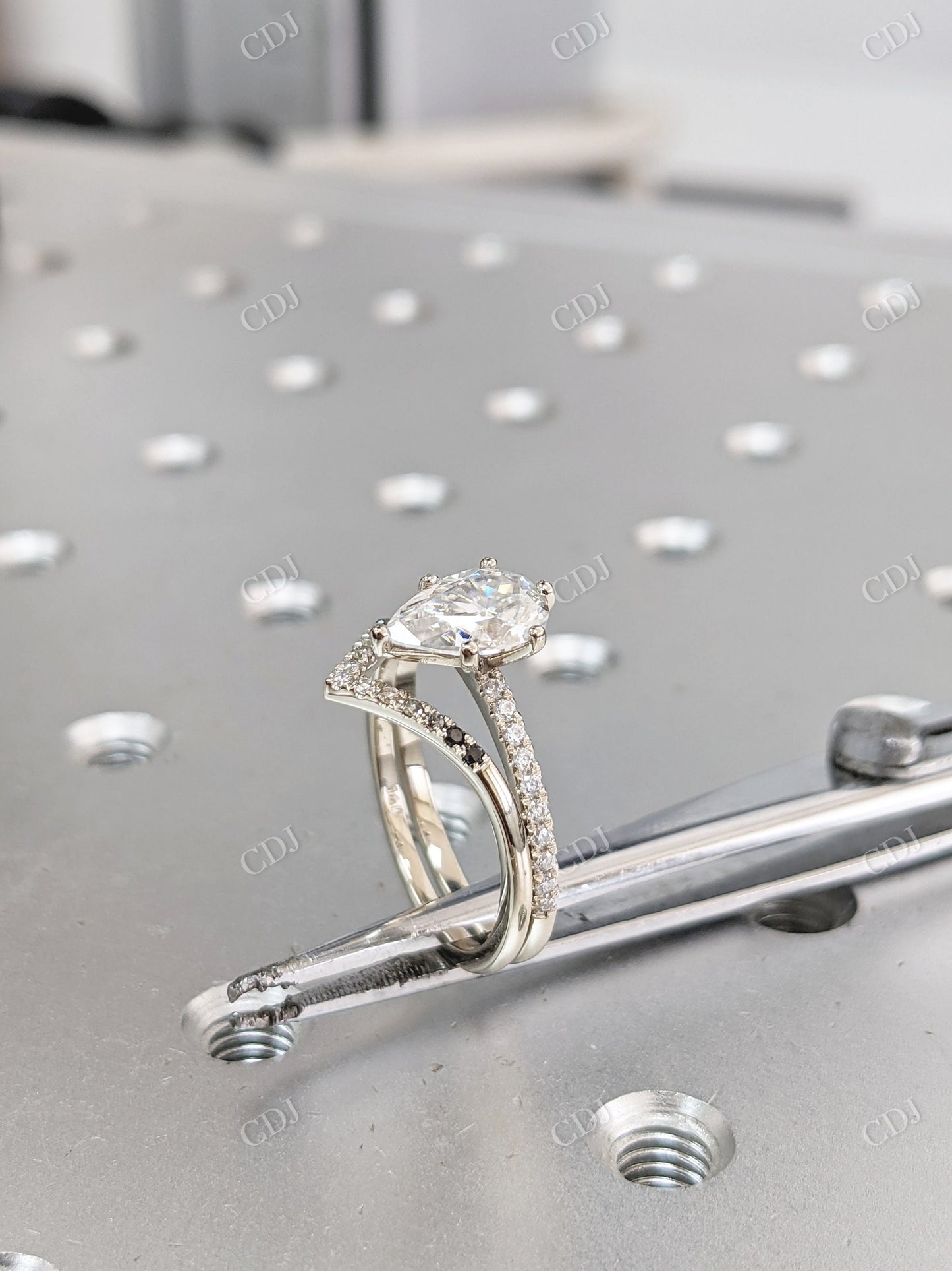 1.73CTW Pear Cut Moissanite Engagement Bridal Ring Set  customdiamjewel   